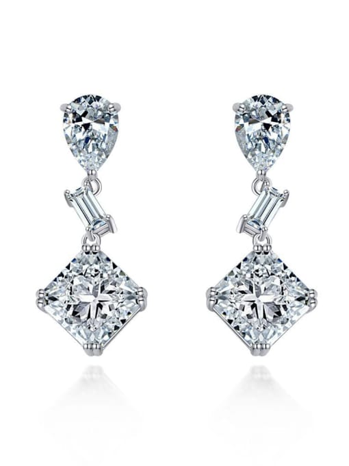 White [e 1676] 925 Sterling Silver High Carbon Diamond Pink Geometric Dainty Drop Earring
